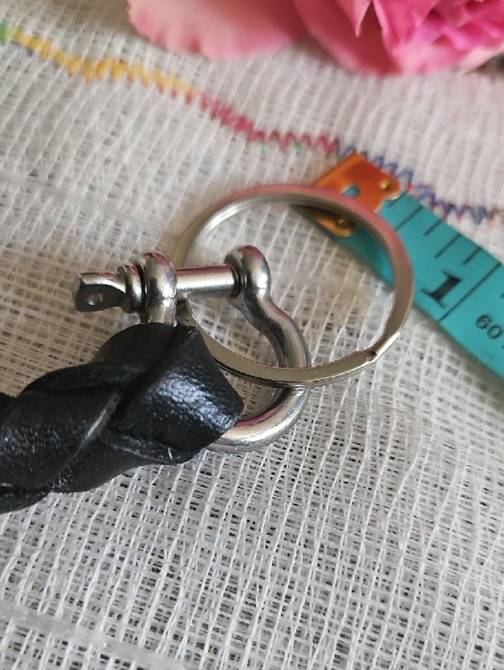 Hand Crafted Braided Genuine Black Leather KeychainTurquoise Sun Gifted - Picture 10 of 11